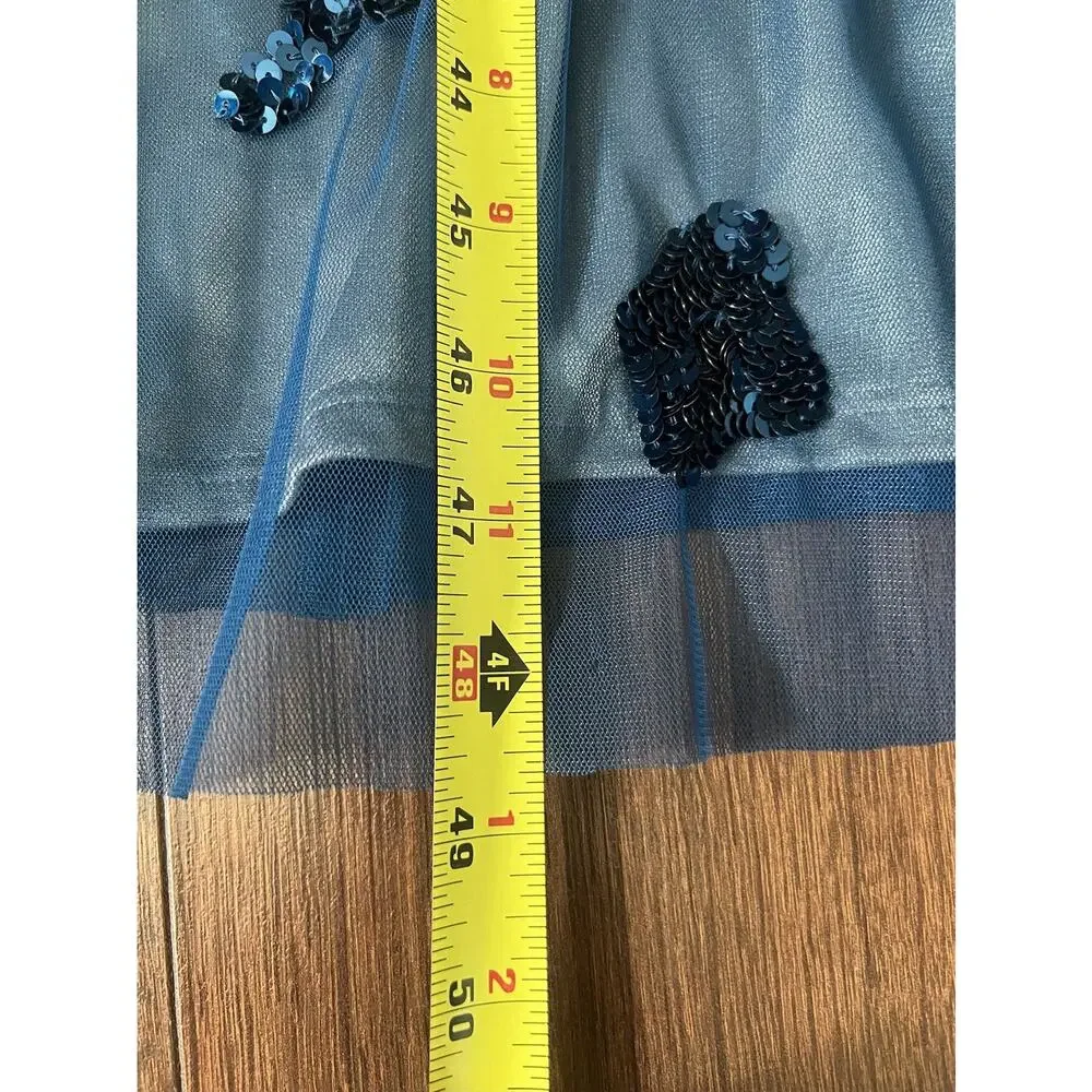 CACHE Vintage Y2K Blue Sequin Mesh Strapless Maxi Long Gown Dress - Picture 13 of 14